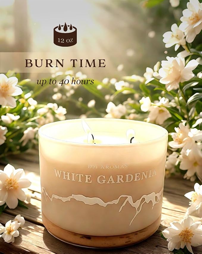 White Gardenia Scented Candles - 100% Natural Soy Wax - Large 3 Wick Jar Candle - Up to 50 Hours Burning Time, alternate