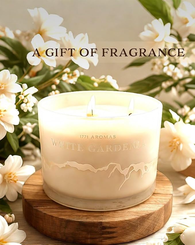 White Gardenia Scented Candles - 100% Natural Soy Wax - Large 3 Wick Jar Candle - Up to 50 Hours Burning Time, alternate