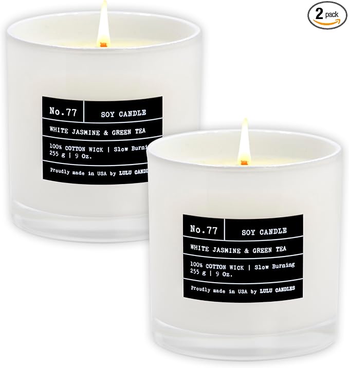 | White Jasmine & Green Tea | Luxury Scented Soy Jar Candle | Hand Poured in The USA | Highly Scented & Long, product image