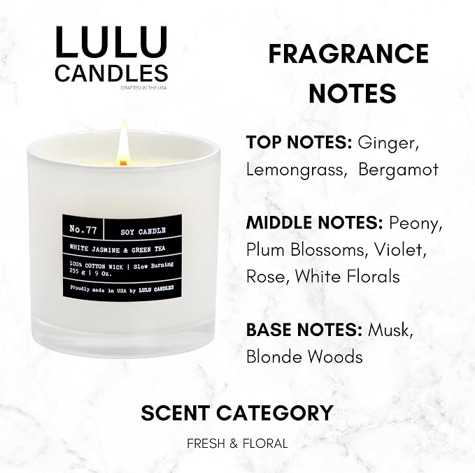 | White Jasmine & Green Tea | Luxury Scented Soy Jar Candle | Hand Poured in The USA | Highly Scented & Long, alternate