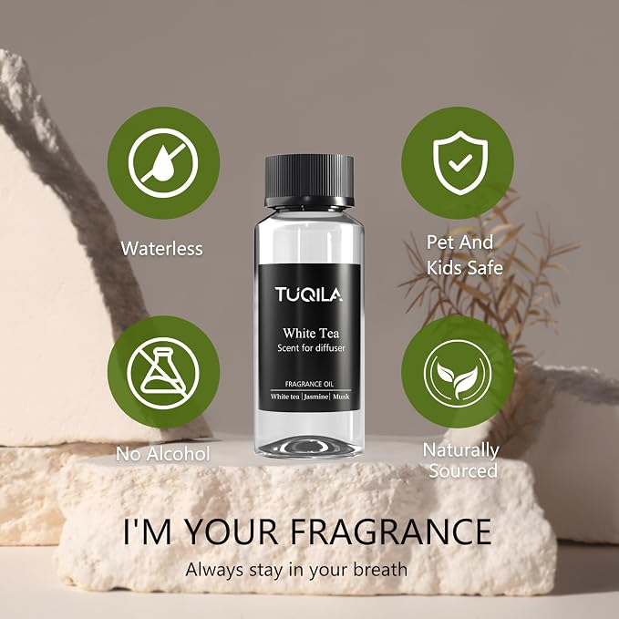 White Tea Essential Oil for Waterless Diffusers - 120ML Luxury Home & Car Air Freshener, Natural Aromatherapy Scent Refill