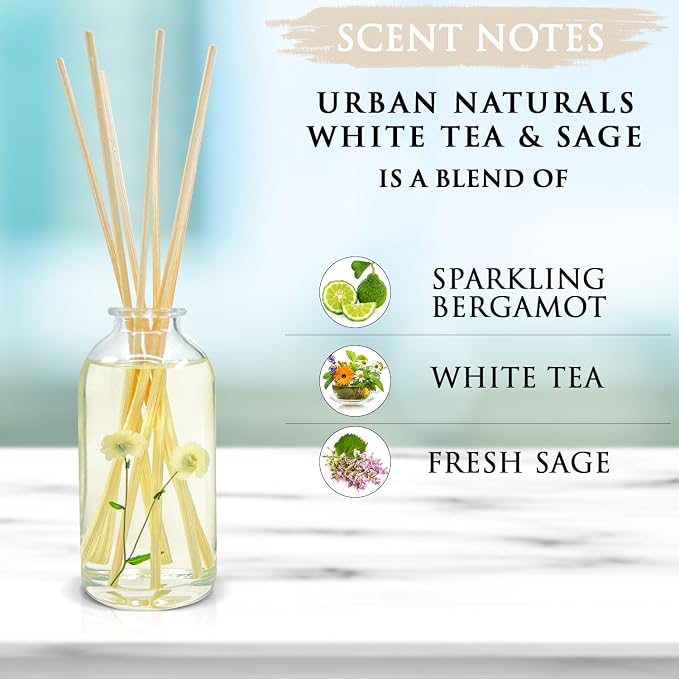 White Tea & Sage Reed Diffuser Set | Made with Essential Oils & Real Botanicals | Sparkling Bergamot, alternate product view