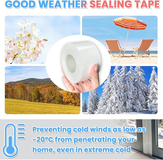White Window Weather Sealing Tape,Window Draft Isolation Sealing Film Tape,Window AC Seal Air Conditioner Sealing Tape No