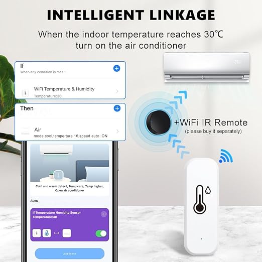 Wi-Fi Smart Thermometer Hygrometer, Digital Mini Indoor Temperature and Humidity Sensor, Room Temperature Humidity Sensor App