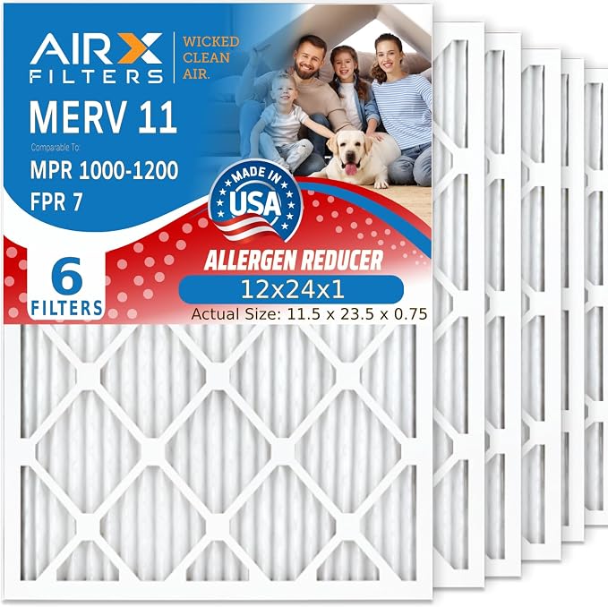 WICKED CLEAN AIR. 12x24x1 Air Filter MERV 11 Electrostatic Pleated Air Conditioner Filter 6 Pack HVAC AC Furnace Filters