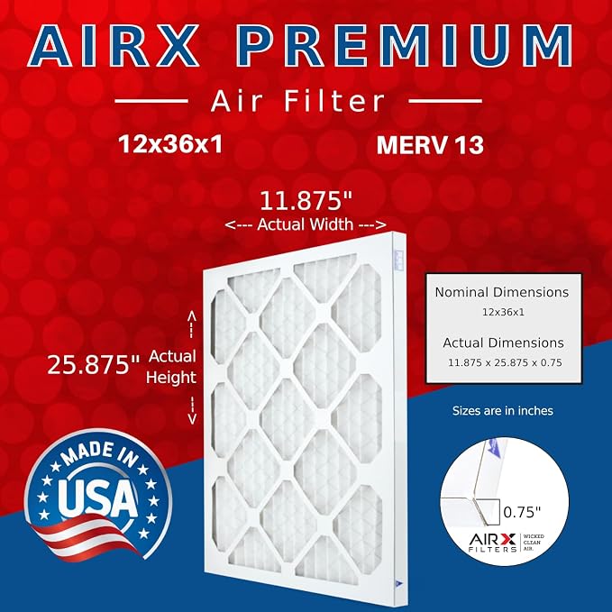 WICKED CLEAN AIR. 12x36x1 Air Filter MERV 13 Electrostatic Pleated Air Conditioner Filter 4 Pack HVAC AC Furnace, alternate