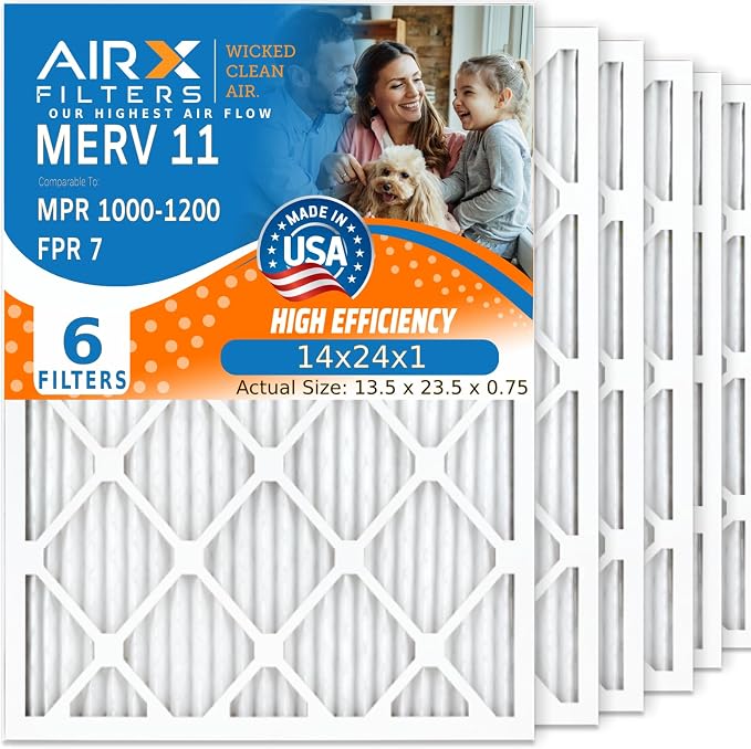 WICKED CLEAN AIR. 14x24x1 Air Filter MERV 11 Electrostatic Pleated Air Conditioner Filter 6 Pack HVAC AC Furnace