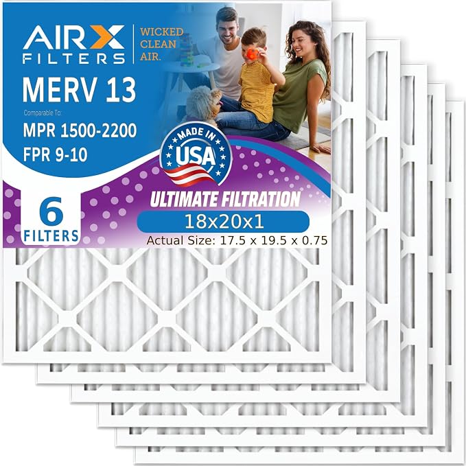 WICKED CLEAN AIR. 18x20x1 Air Filter MERV 13 Electrostatic Pleated Air Conditioner Filter 6 Pack HVAC AC Furnace Filters