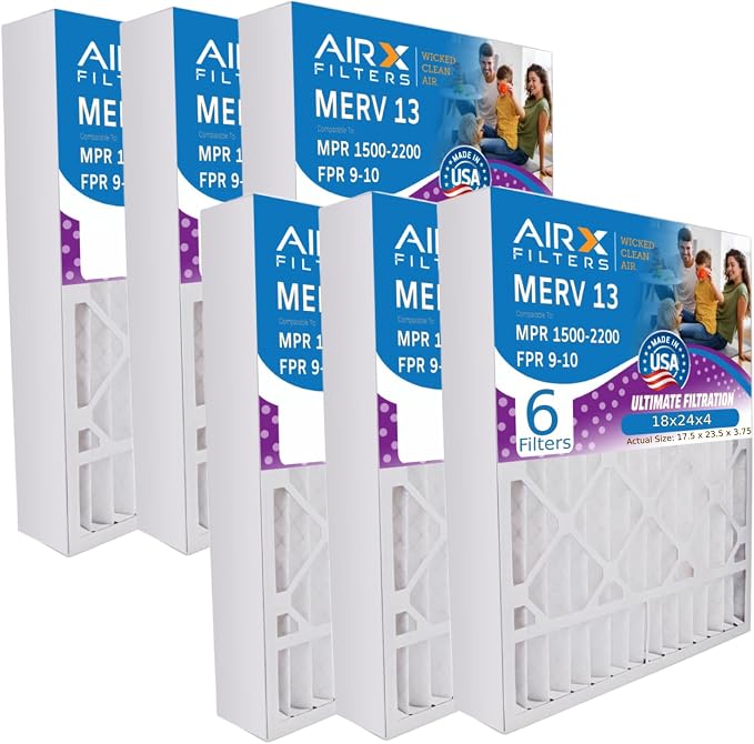 WICKED CLEAN AIR. 18x24x4 Air Filter MERV 13 Electrostatic Pleated Air Conditioner Filter 6 Pack HVAC AC Furnace