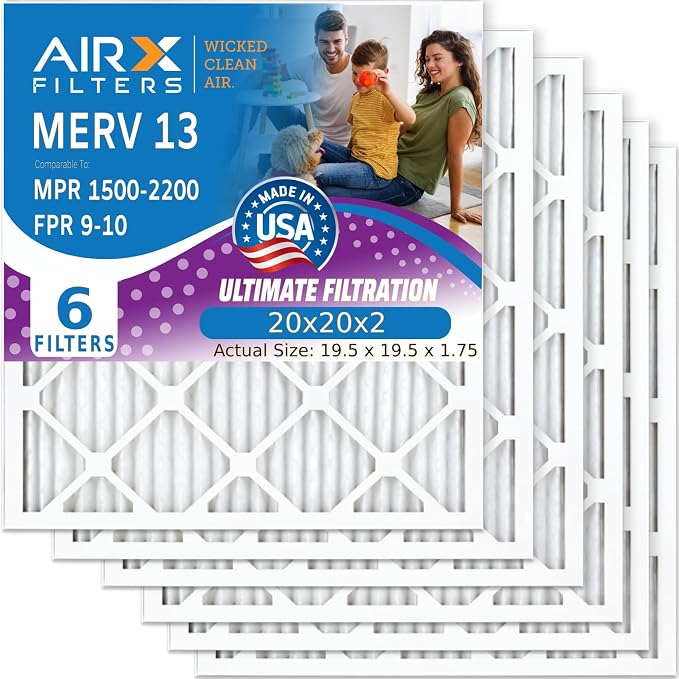 WICKED CLEAN AIR. 20x20x2 Air Filter MERV 13 Electrostatic Pleated Air Conditioner Filter 6 Pack HVAC AC Furnace Filters