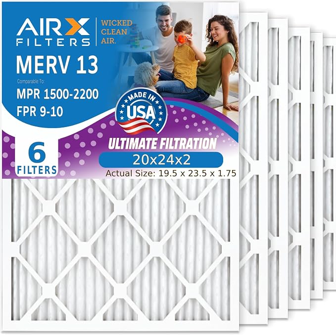 WICKED CLEAN AIR 20x24x2 MERV 13 Electrostatic Pleated Air Conditioner Filter 6 Pack HVAC AC Furnace Filters, product image