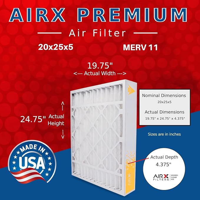 WICKED CLEAN AIR. 20x25x5 Air Filter MERV 11 Compatible with Bryant Carrier FILXXCAR0020 Furnace Filter 2 Pack, alternate