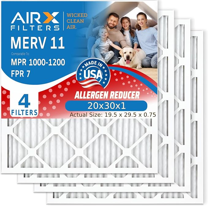WICKED CLEAN AIR. 20x30x1 Air Filter MERV 11 Electrostatic Pleated Air Conditioner Filter 4 Pack HVAC AC Furnace