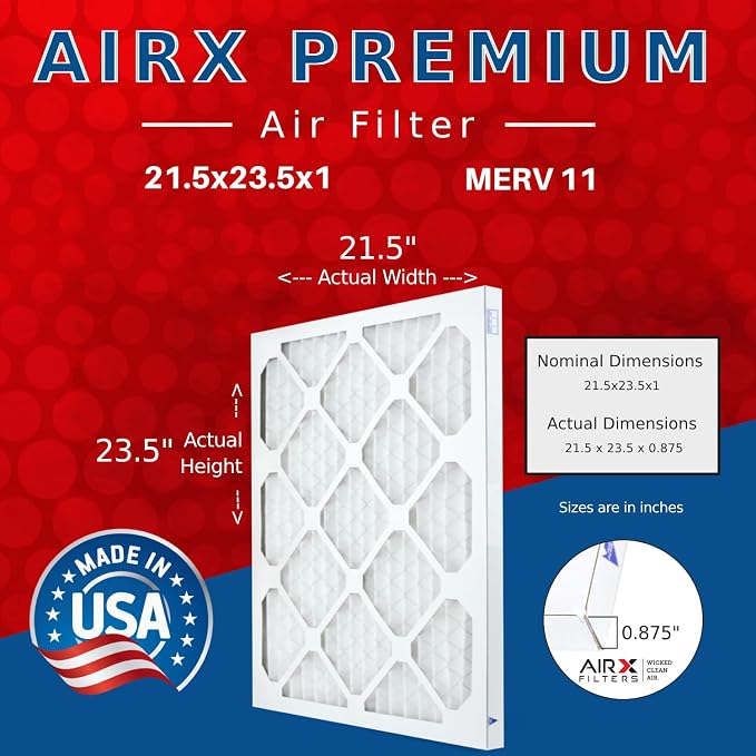 WICKED CLEAN AIR. 21.5x23.5x1 Air Filter MERV 11 Electrostatic Pleated Air Conditioner Filter 4 Pack HVAC AC Furnace Filters
