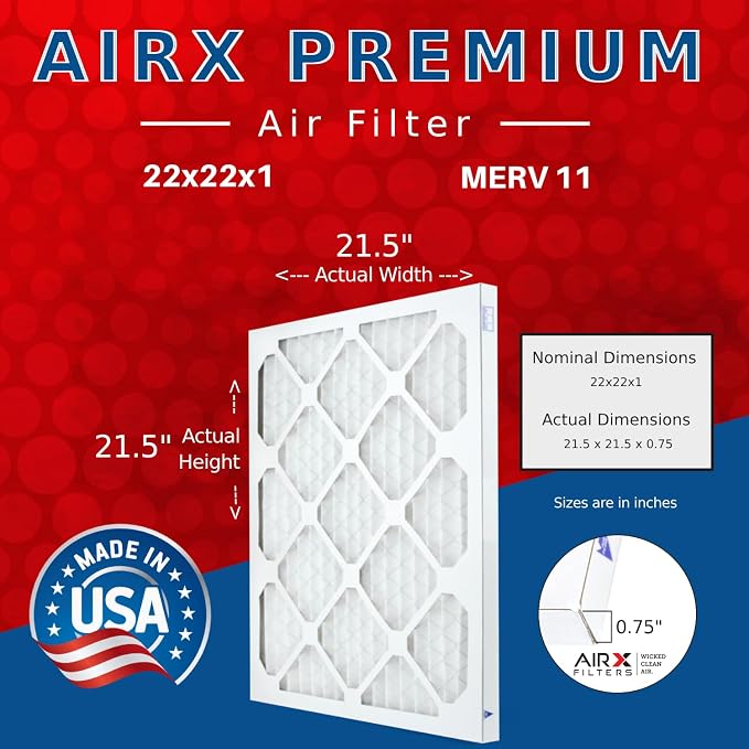 WICKED CLEAN AIR. 22x22x1 Air Filter MERV 11 Electrostatic Pleated Air Conditioner Filter 6 Pack HVAC AC Furnace Filters