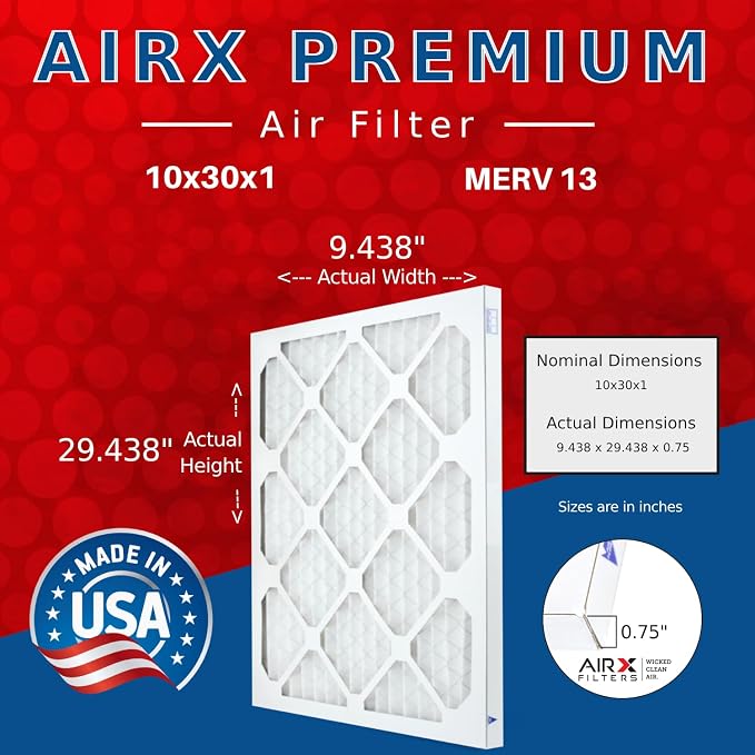 wickedcleanair WICKED CLEAN AIR 10x30x1 MERV 13 Electrostatic Pleated Air Conditioner Filter 6 Pack HVAC AC, alternate
