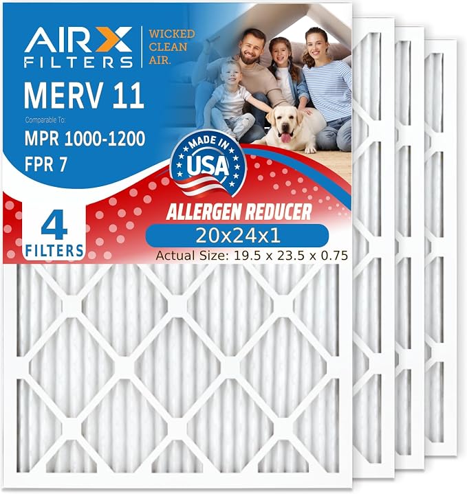 wickedcleanair WICKED CLEAN AIR 20x24x1 MERV 11 Electrostatic Pleated Air Conditioner Filter Pack 4 Count HVAC AC, product