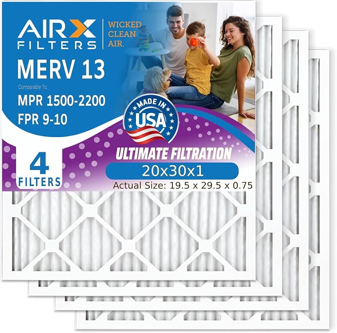wickedcleanair WICKED CLEAN AIR. 20x30x1 Air Filter MERV 13 Electrostatic Pleated Air Conditioner Filter 4 Pack, product
