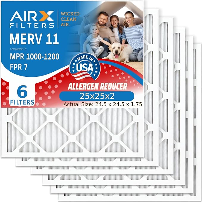 wickedcleanair WICKED CLEAN AIR. 25x25x2 Air Filter MERV 11 Electrostatic Pleated Air Conditioner Filter 6 Pack, product