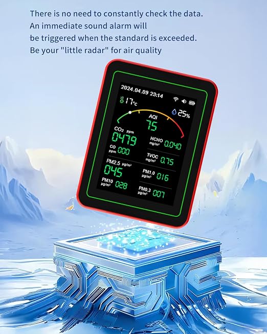 WiFi Air Quality Monitor,15-in-1 Smart Air Quality Tester with PM, CO2, CO, TVOC, HCHO, PM, AQI, Temperature & Humidity