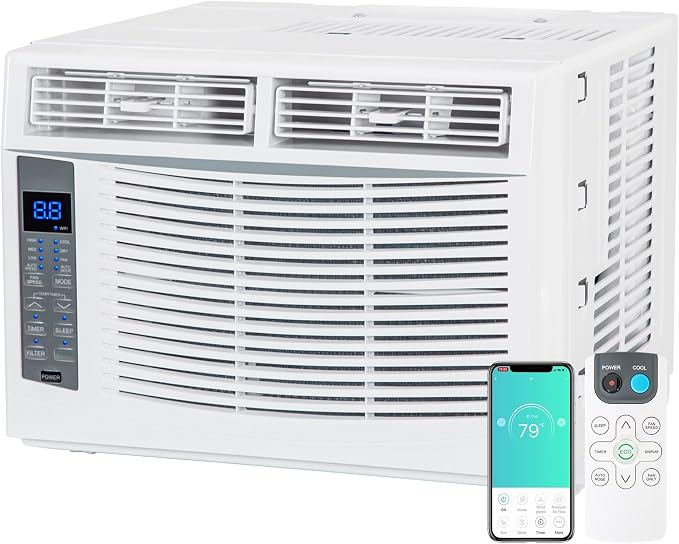 WiFi Enabled 6,000 BTU Window Air Conditioner, Smart Window AC Unit with Remote, Energy Saving, Easy Install Kit, Cools up to