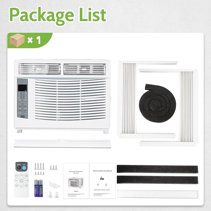 WiFi Enabled 6,000 BTU Window Air Conditioner, Smart Window AC Unit with Remote, Energy Saving, Easy Install Kit, Cools up to