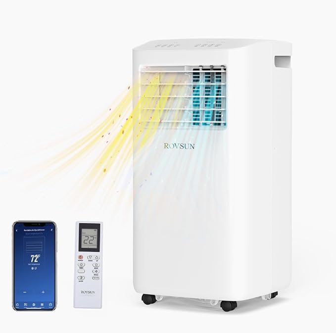 WiFi Enabled Smart 10000 BTU Portable Air Conditioner with Heat, 4-in-1 Cooler, Heater, Dehumidifier & Fan, Room Mobile AC