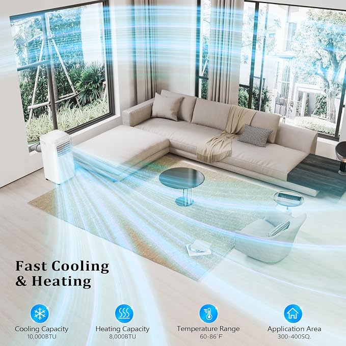 WiFi Enabled Smart 10000 BTU Portable Air Conditioner with Heat, 4-in-1 Cooler, Heater, Dehumidifier & Fan, Room Mobile AC