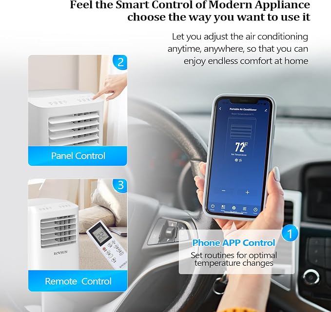 WiFi Enabled Smart 10000 BTU Portable Air Conditioner with Heat, 4-in-1 Cooler, Heater, Dehumidifier & Fan, Room Mobile AC