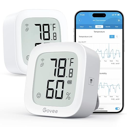WiFi Thermometer Hygrometer 2Pack H5103, Indoor Temperature Humidity Sensor with Electronic Ink Display, App Notification