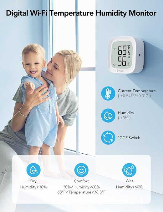 WiFi Thermometer Hygrometer 2Pack H5103, Indoor Temperature Humidity Sensor with Electronic Ink Display, App Notification
