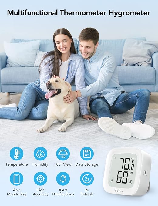 WiFi Thermometer Hygrometer 2Pack H5103, Indoor Temperature Humidity Sensor with Electronic Ink Display, App Notification