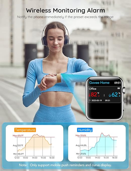 WiFi Thermometer Hygrometer 2Pack H5103, Indoor Temperature Humidity Sensor with Electronic Ink Display, App Notification