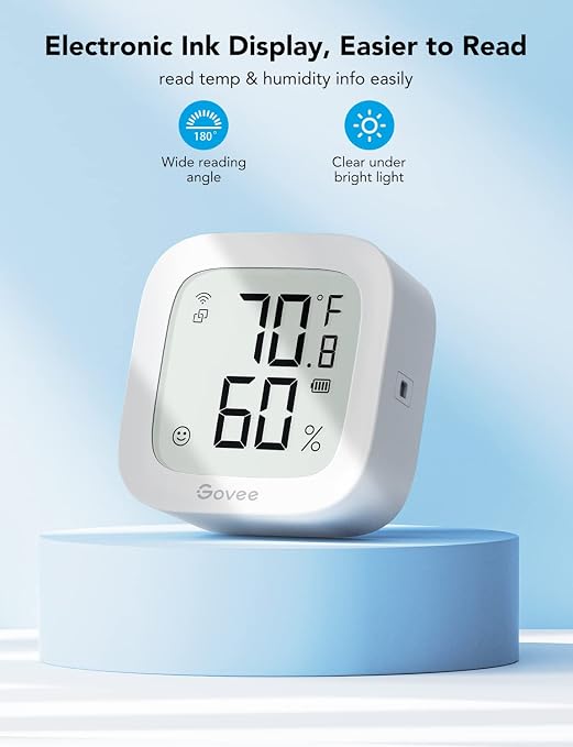 WiFi Thermometer Hygrometer H5103, Indoor Bluetooth Temperature Humidity Sensor with Electronic Ink Display, App Notification