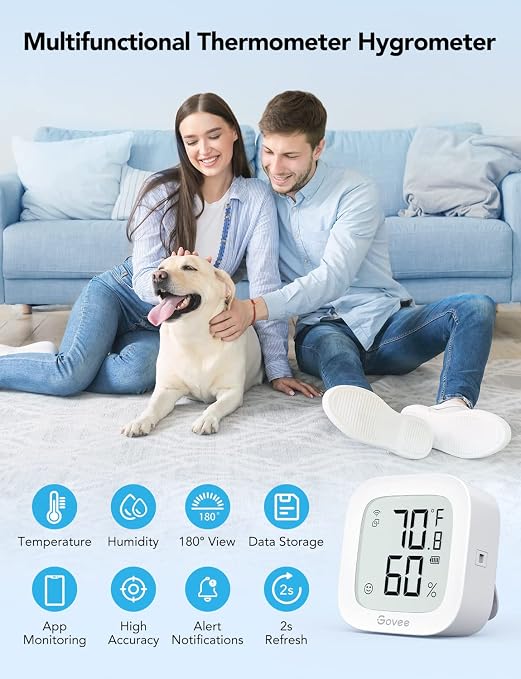 WiFi Thermometer Hygrometer H5103, Indoor Bluetooth Temperature Humidity Sensor with Electronic Ink Display, App Notification