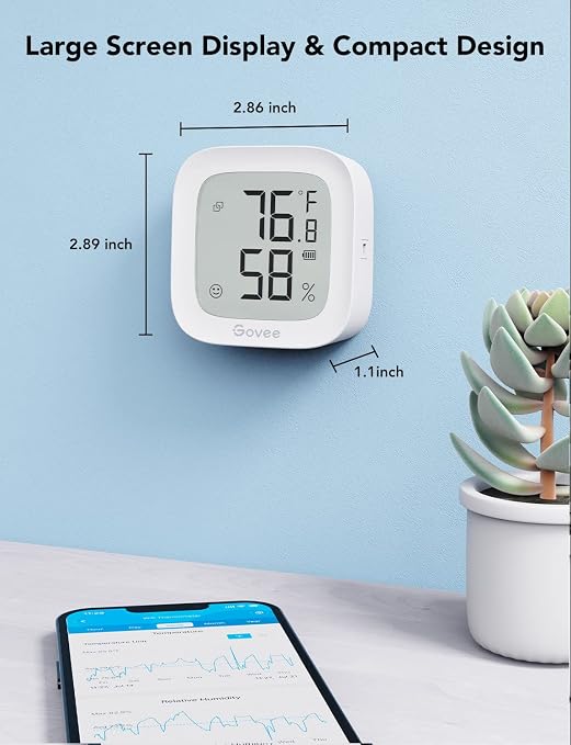 WiFi Thermometer Hygrometer H5103, Indoor Bluetooth Temperature Humidity Sensor with Electronic Ink Display, App Notification