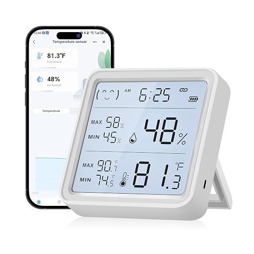 WiFi Thermometer Hygrometer, Wireless Indoor Humidity Monitor for Room, Smart Temperature Sensor with App Control, Large LCD
