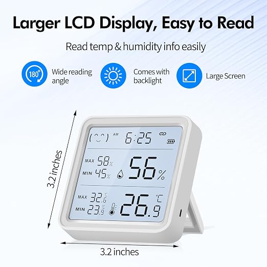 WiFi Thermometer Hygrometer, Wireless Indoor Humidity Monitor for Room, Smart Temperature Sensor with App Control, Large LCD