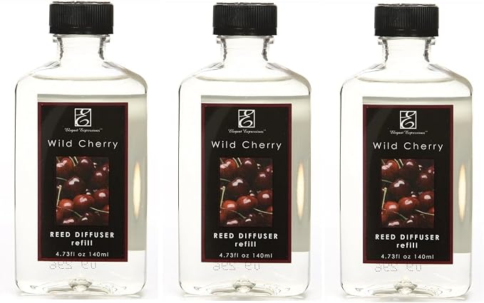 Wild Cherry Reed Diffuser Refill Oil Set of 3 (140 ml Each), Long-Lasting Home Fragrance Oil for Aromatherapy, Living Room