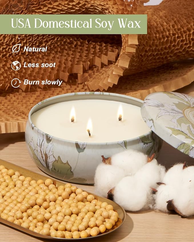 Wild Orchid Scented Candles, Large 3 Wick Soy Tin Candle, Over 40 Hour Burning Time, 100% Natural Vegan Wax, Relaxing