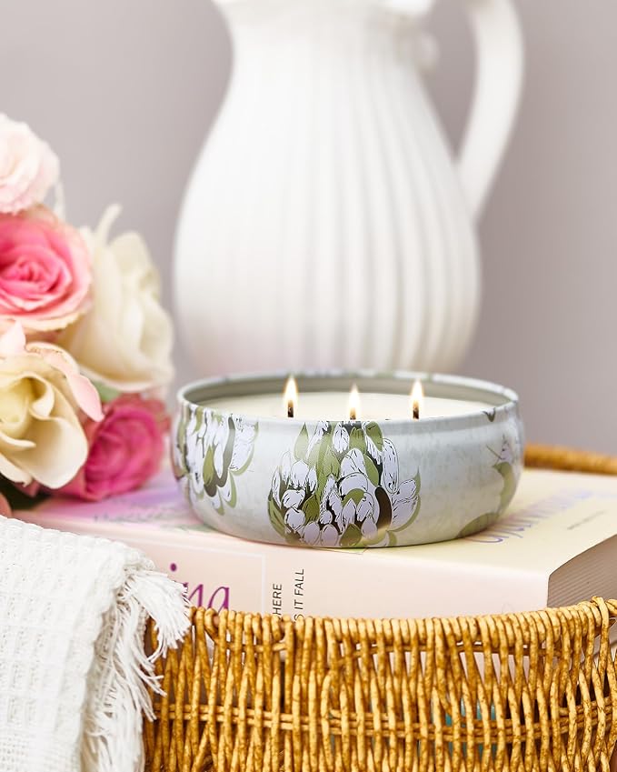 Wild Orchid Scented Candles, Large 3 Wick Soy Tin Candle, Over 40 Hour Burning Time, 100% Natural Vegan Wax, Relaxing