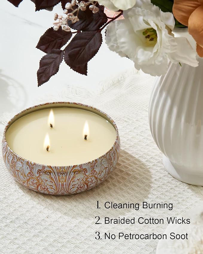 Wild Orchid Scented Candles, Large 3 Wick Soy Tin Candle, Over 40 Hour Burning Time, 100% Natural Vegan Wax, Relaxing