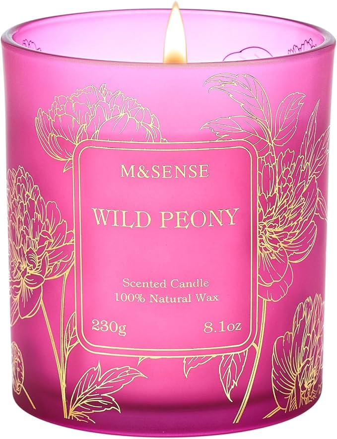 Wild Peony Floral Soy Candles, Vegan Subtle Scented 8.1oz 42-Hour Long Lasting, product image