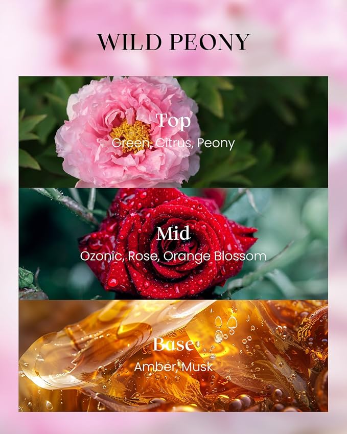 Wild Peony Floral Soy Candles, Vegan Subtle Scented 8.1oz 42-Hour Long Lasting, alternate product view 2