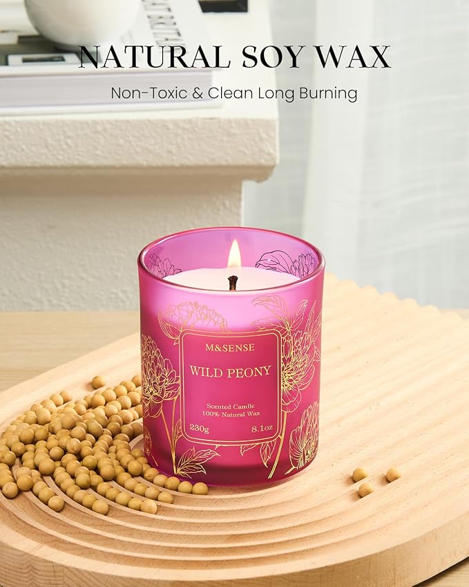 Wild Peony Floral Soy Candles, Vegan Subtle Scented 8.1oz 42-Hour Long Lasting, alternate product view 3