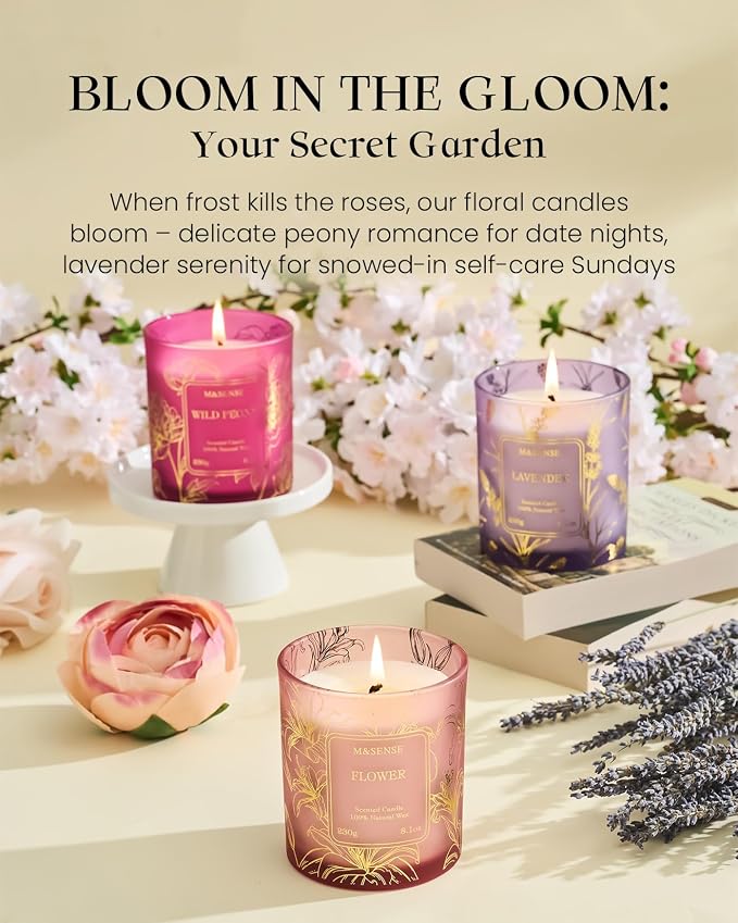 Wild Peony Floral Soy Candles, Vegan Subtle Scented 8.1oz 42-Hour Long Lasting, alternate product view 7
