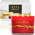 Wild Rose Scented Candles - 100% Natural Soy Wax - Large 3 Wick Jar Candle - Up to 50 Hours Burning Time - Candles for Home
