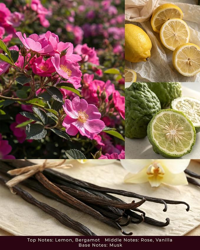 Wild Rose Scented Candles - 100% Natural Soy Wax - Large 3 Wick Jar Candle - Up to 50 Hours Burning Time - Candles for Home