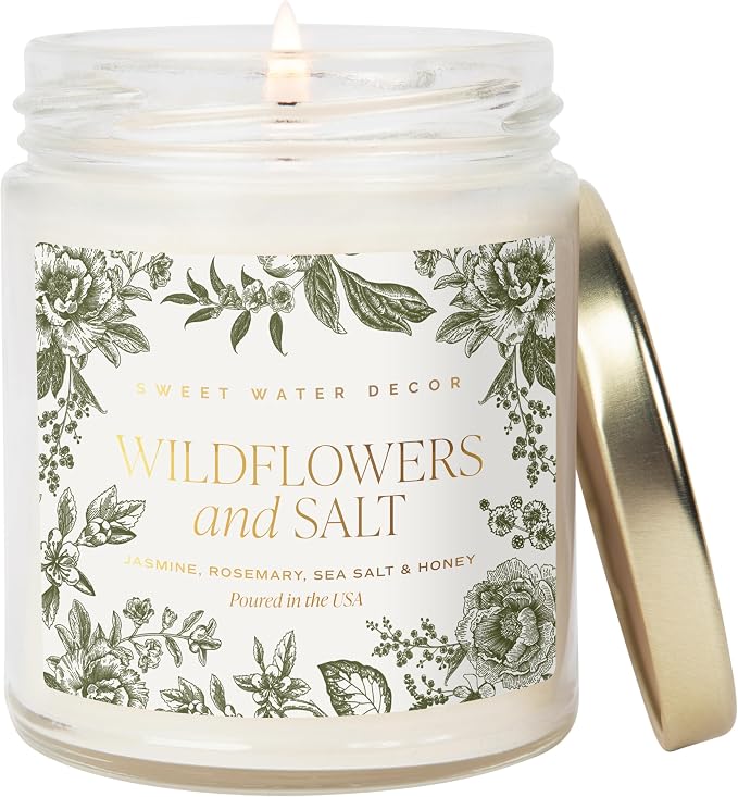 Wildflowers and Salt Patterned Candle – Soy Candles with Rosemary, Lily, Honey, Violet, Amber, product image