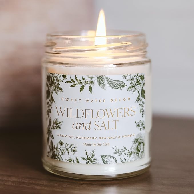 Wildflowers and Salt Patterned Candle – Soy Candles with Rosemary, Lily, Honey, Violet, Amber, alternate product view 4